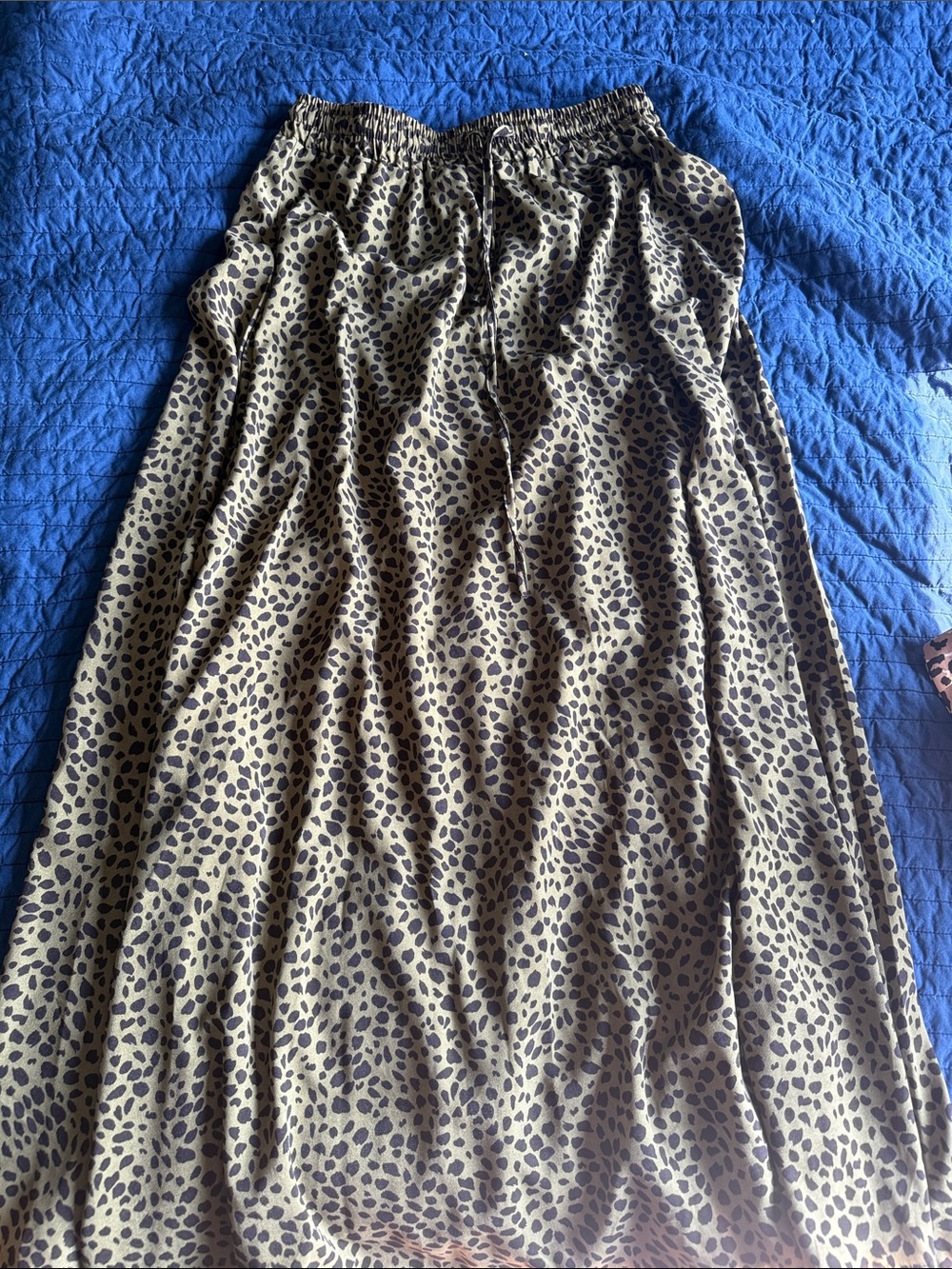 Leopard Print Maxi Skirt in Green/Olive and Black